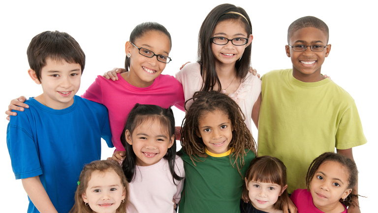 Children with arms around each other.